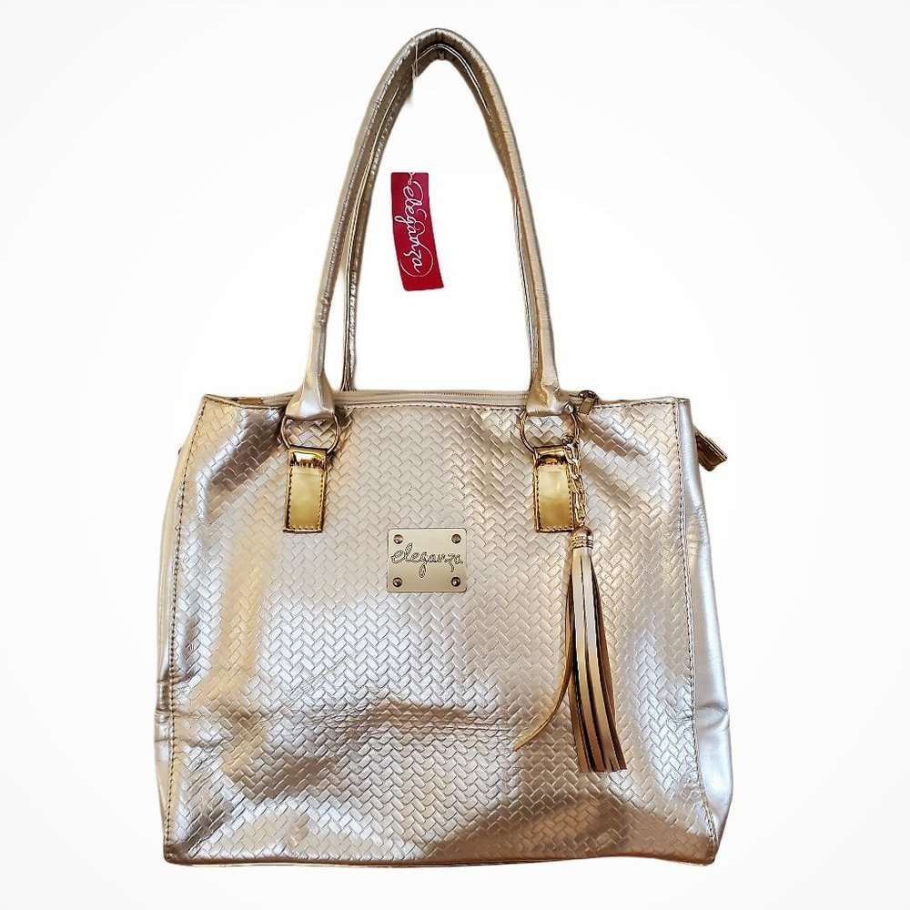 Eleganza Handbag Leather Pearl Gold Large Purse Shoulder Bag